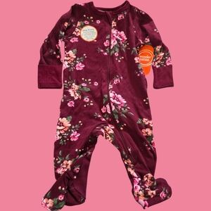 Wonder Nation Kids Floral Footie - Burgundy and Pink